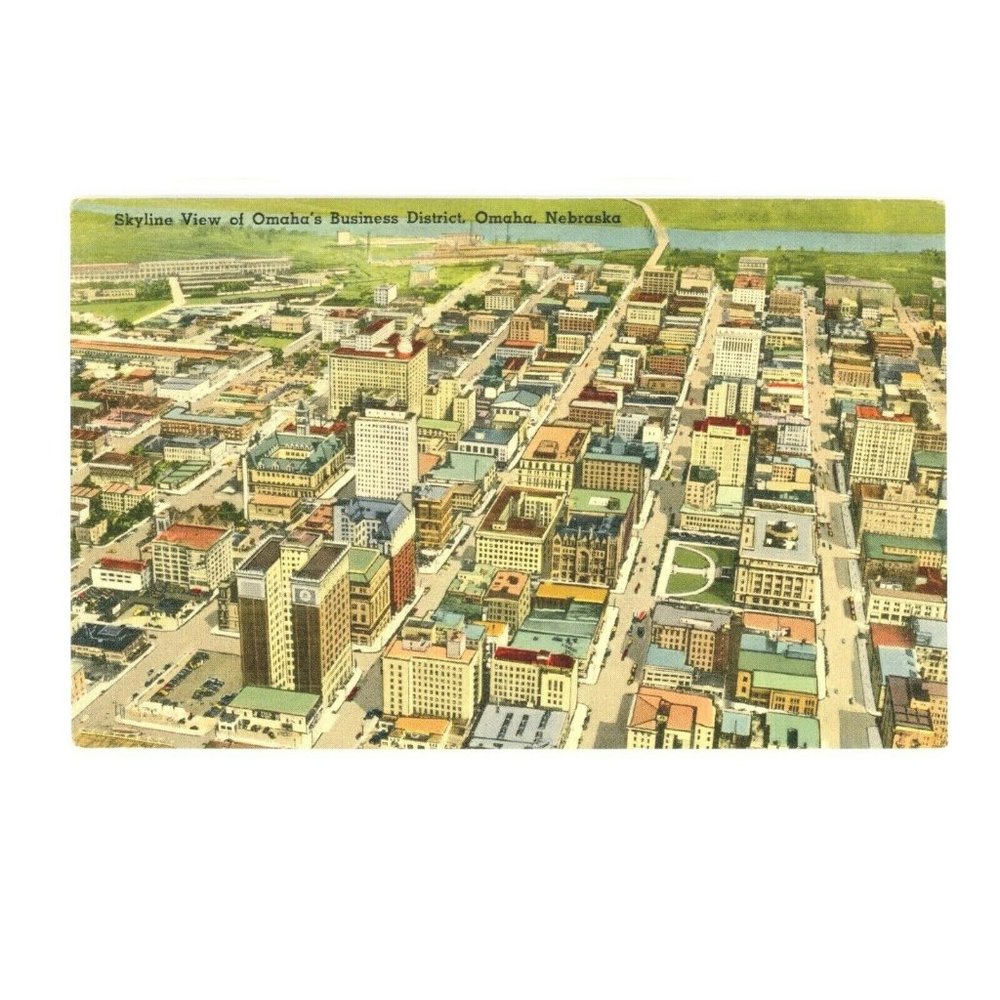 Vintage Postcard Omaha Nebraska Skyline View Business District Travel USA